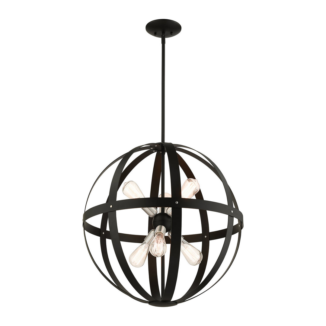 Livex Stoneridge 49646-14 Chandelier Light - Textured Black w/ Brushed Nickels