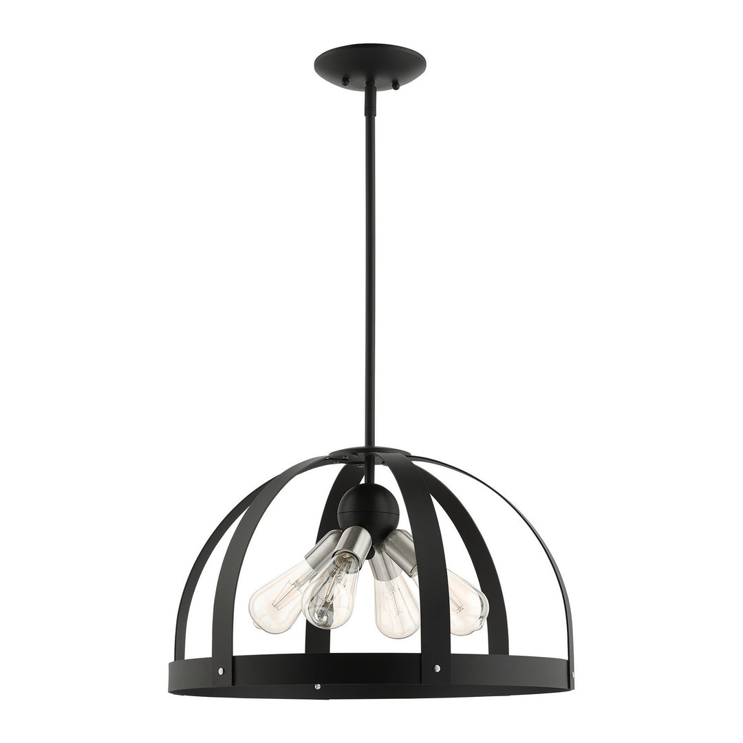 Livex Stoneridge 49647-14 Pendant Light - Textured Black w/ Brushed Nickels
