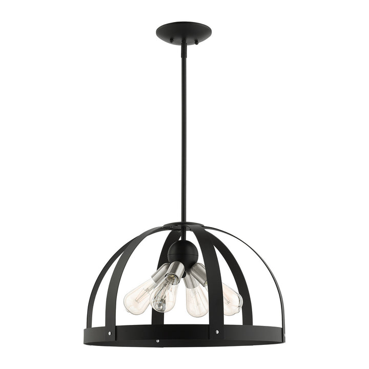 Livex Stoneridge 49647-14 Pendant Light - Textured Black w/ Brushed Nickels