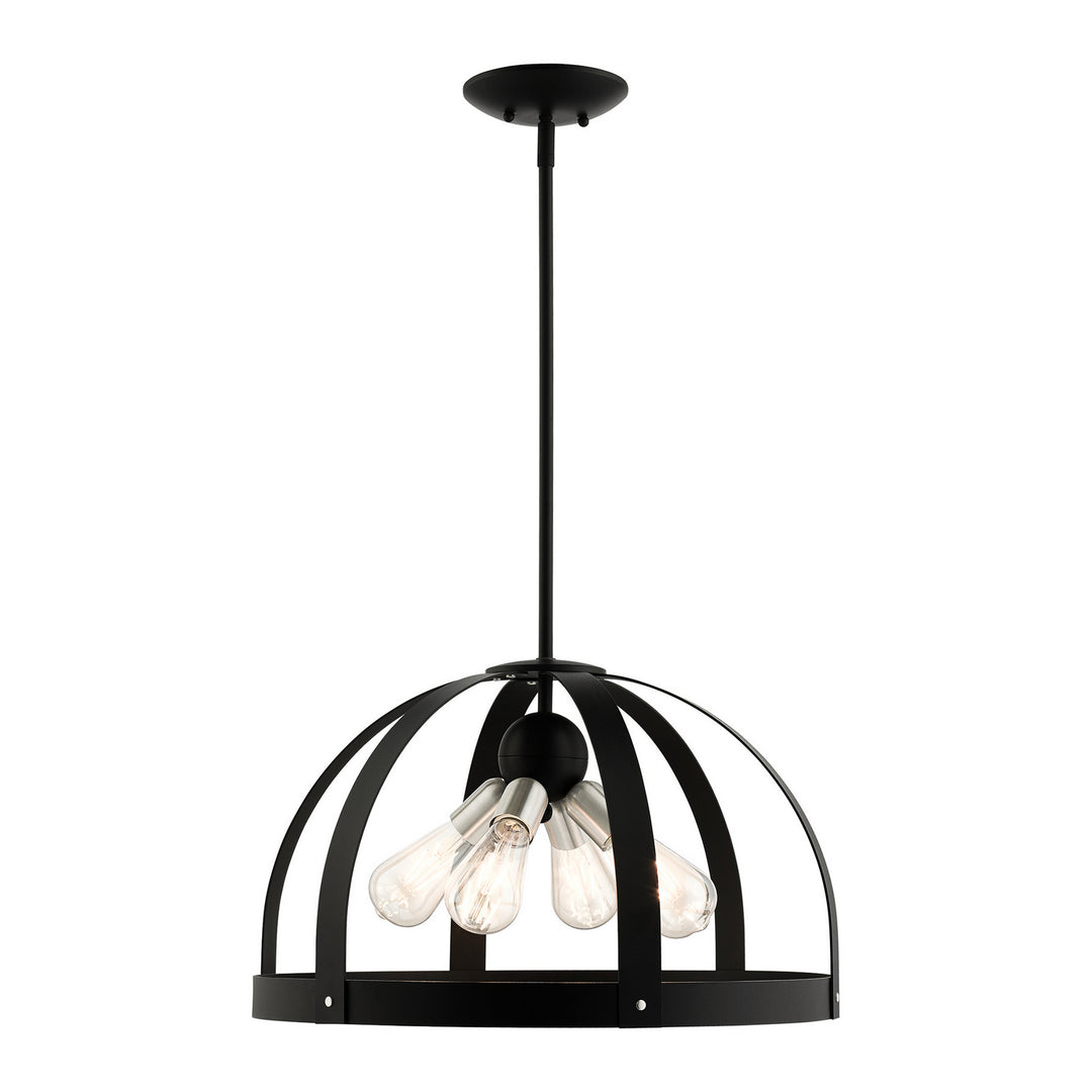 Livex Stoneridge 49647-14 Pendant Light - Textured Black w/ Brushed Nickels