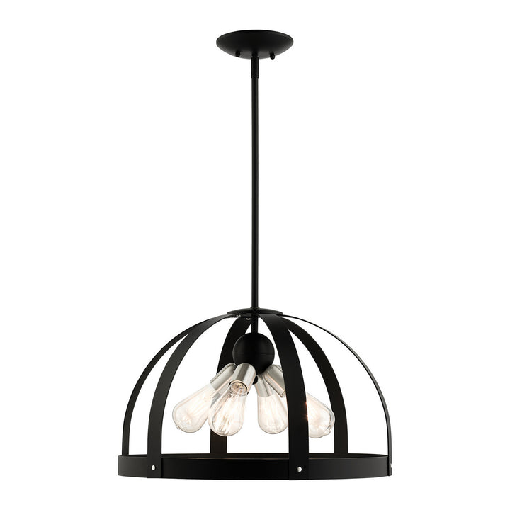Livex Stoneridge 49647-14 Pendant Light - Textured Black w/ Brushed Nickels