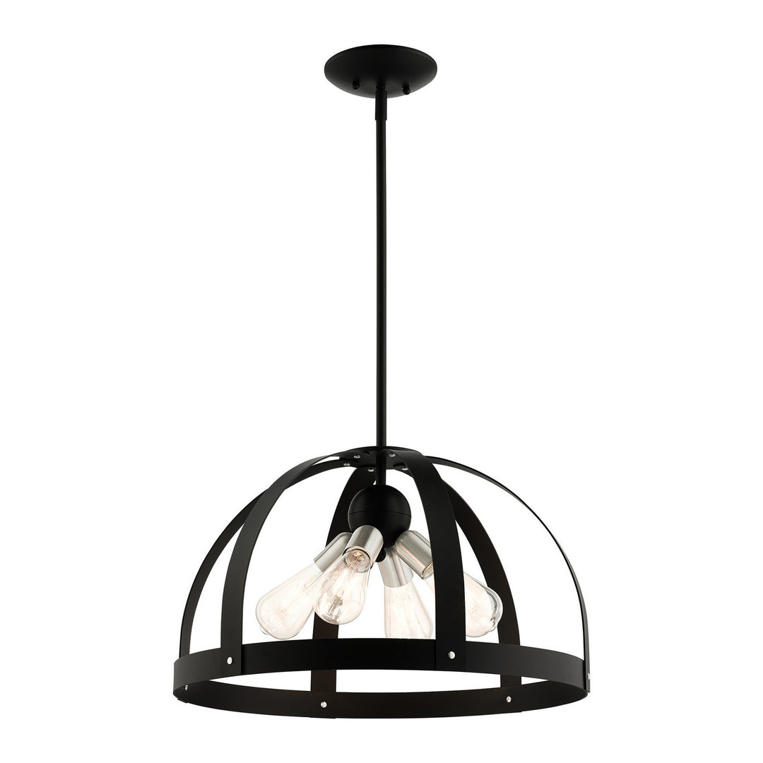 Livex Stoneridge 49647-14 Pendant Light - Textured Black w/ Brushed Nickels