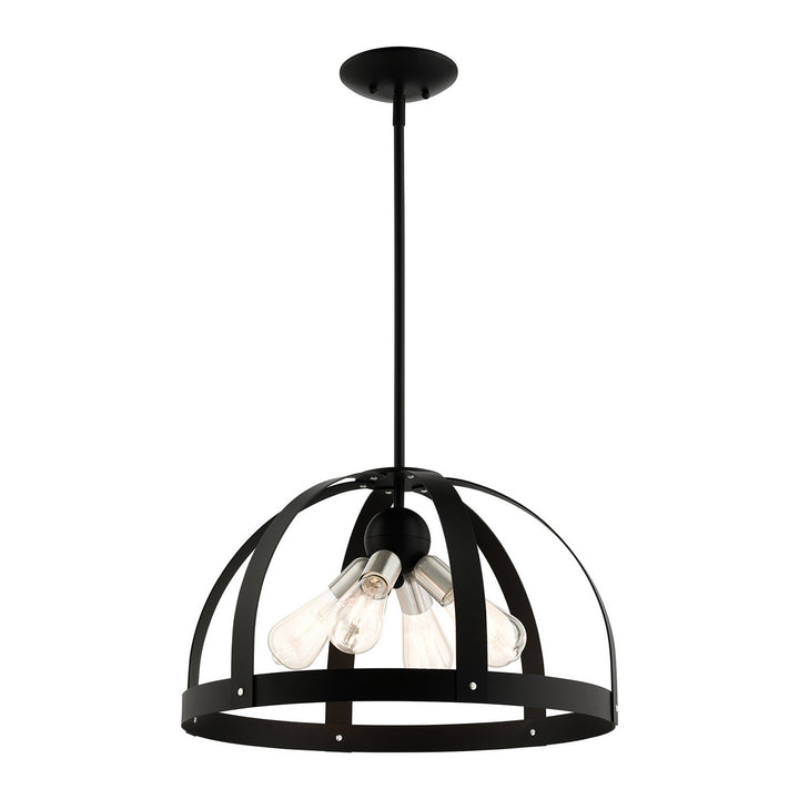 Livex Stoneridge 49647-14 Pendant Light - Textured Black w/ Brushed Nickels
