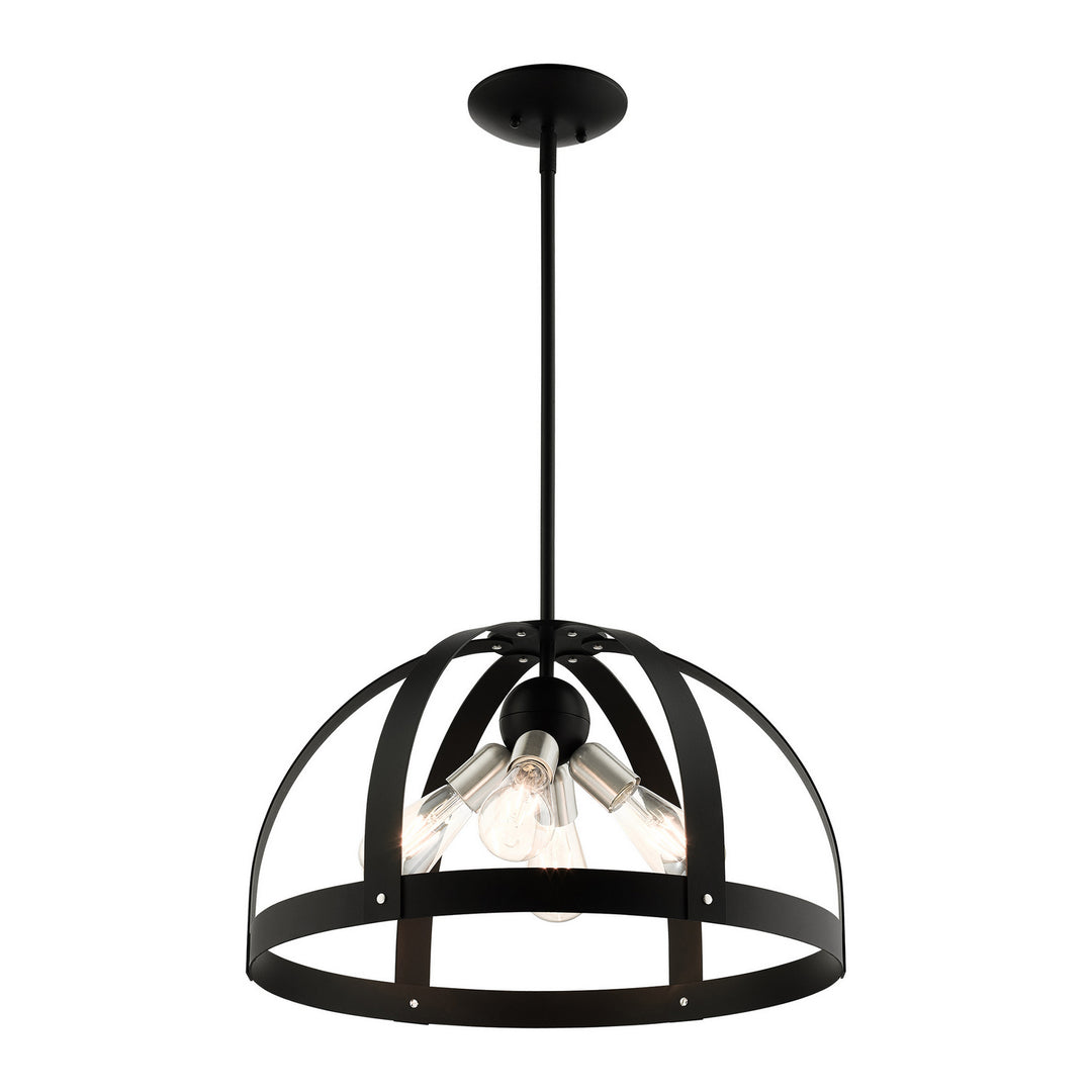 Livex Stoneridge 49647-14 Pendant Light - Textured Black w/ Brushed Nickels