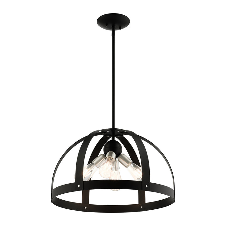 Livex Stoneridge 49647-14 Pendant Light - Textured Black w/ Brushed Nickels