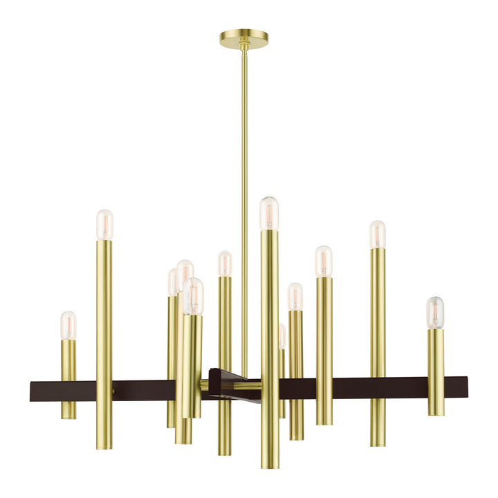 Livex Helsinki 49999-12 Chandelier Light - Satin Brass w/ Bronzes