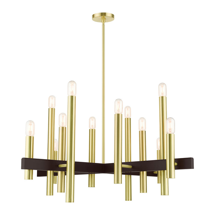 Livex Helsinki 49999-12 Chandelier Light - Satin Brass w/ Bronzes