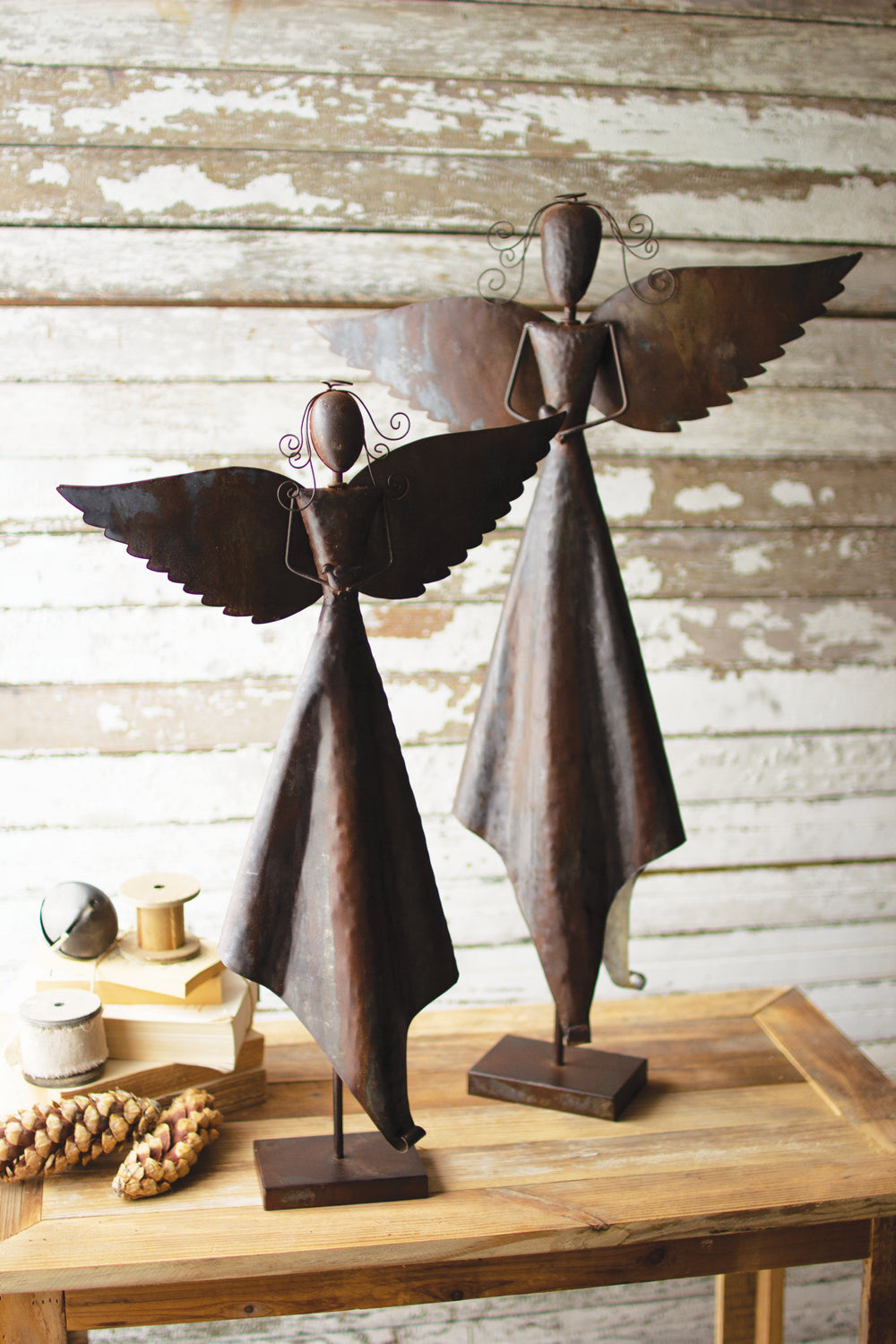 Kalalou Lighting CHE1345  Set Of Two Christmas Angels Home Decor Bronze / Dark