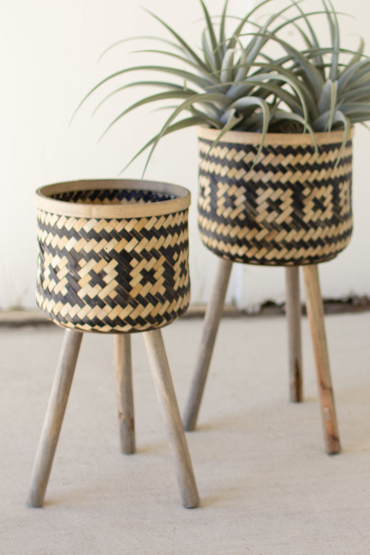 Kalalou Lighting CNMR1057  Plant Stands W Wood Legs Home Decor Bronze / Dark