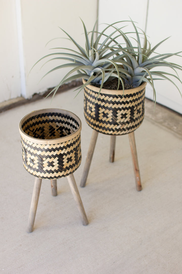 Kalalou Lighting CNMR1057  Plant Stands W Wood Legs Home Decor Bronze / Dark