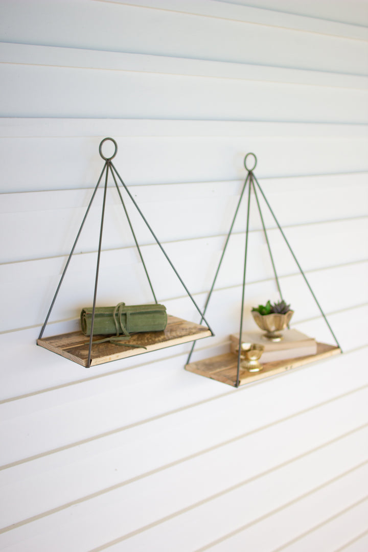 Kalalou Lighting CQ7538  Set Of Two Triangle Shelves With Recycled Wood Home Decor Bronze / Dark