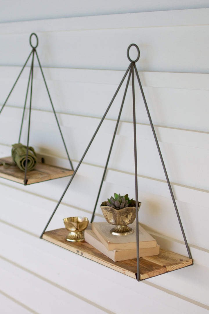Kalalou Lighting CQ7538  Set Of Two Triangle Shelves With Recycled Wood Home Decor Bronze / Dark