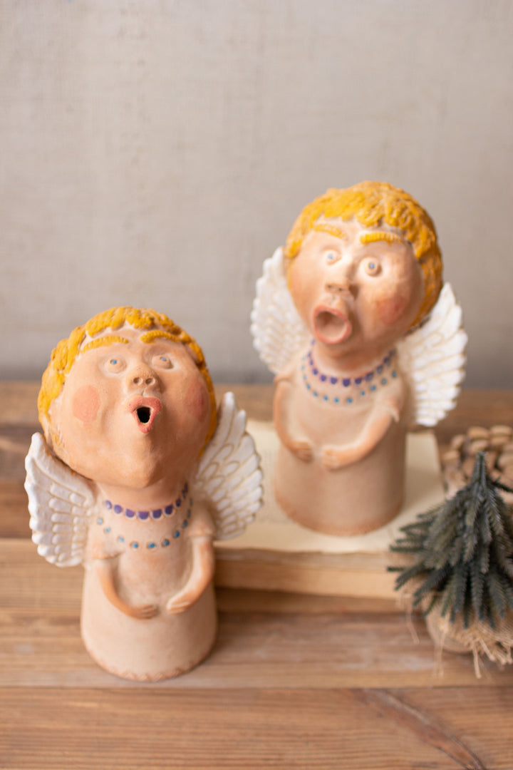 Kalalou Lighting H4033  Set Of Two Caroling Clay Angels Home Decor Bronze / Dark