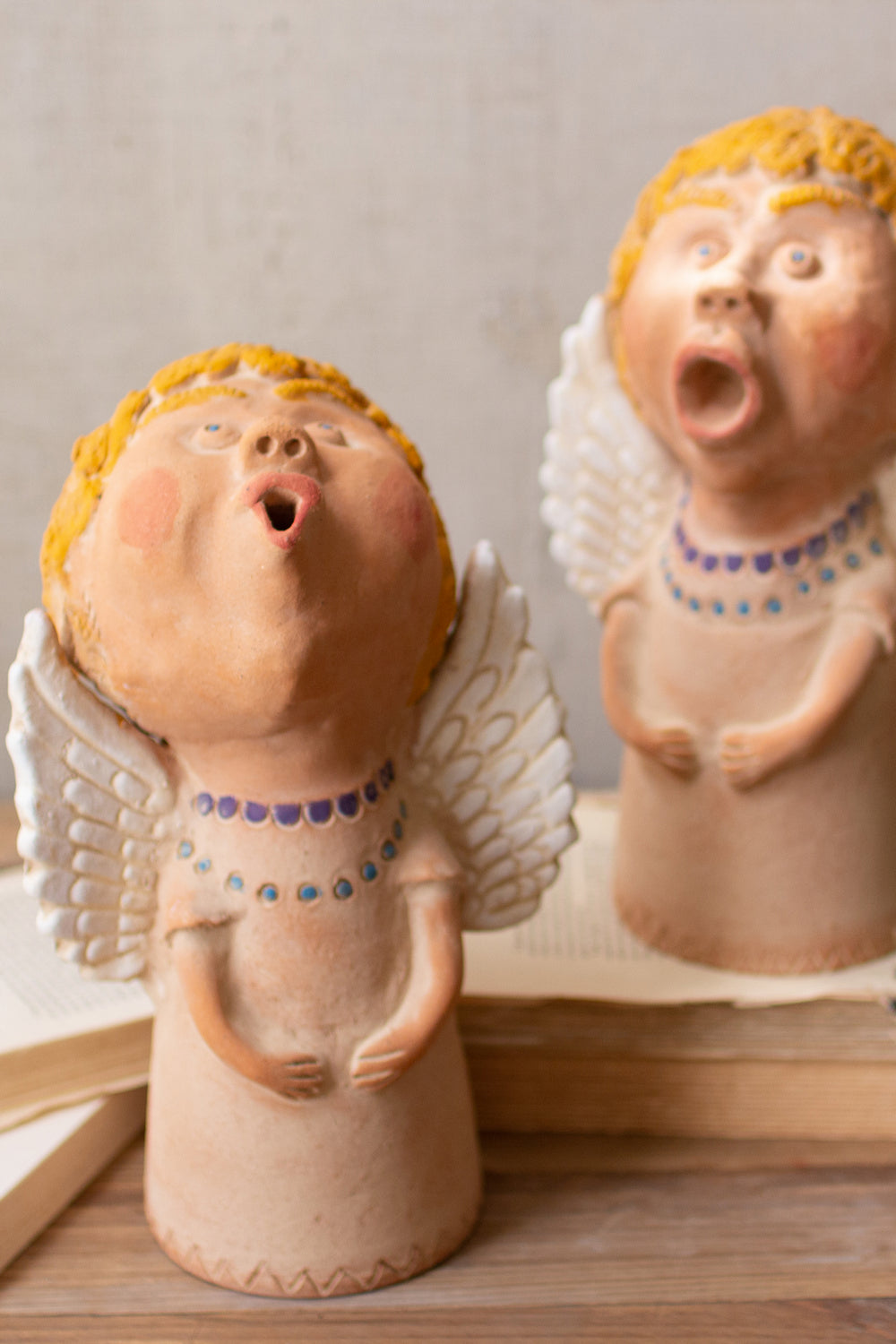 Kalalou Lighting H4033  Set Of Two Caroling Clay Angels Home Decor Bronze / Dark