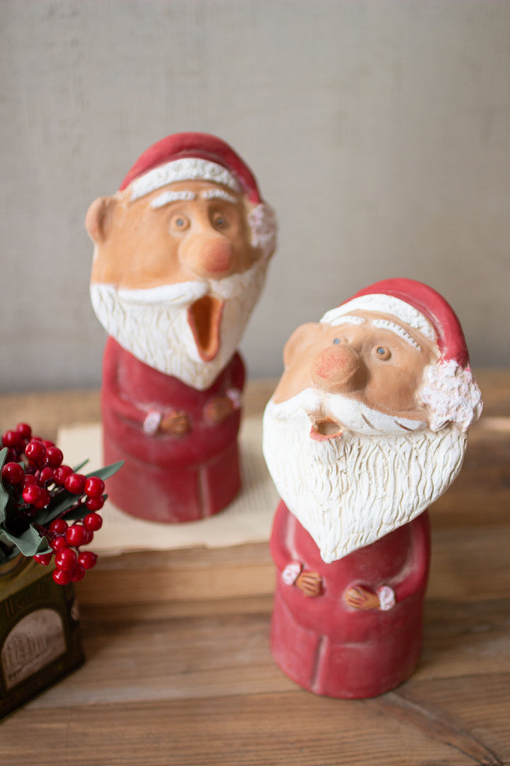 Kalalou Lighting H4034  Set Of Two Caroling Clay Santas Home Decor Bronze / Dark