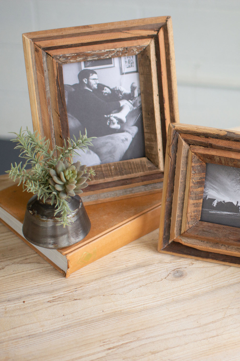 Kalalou Lighting NMCC1150  Set Of 2 Recycled Wood Photo Frames Mirror Bronze / Dark