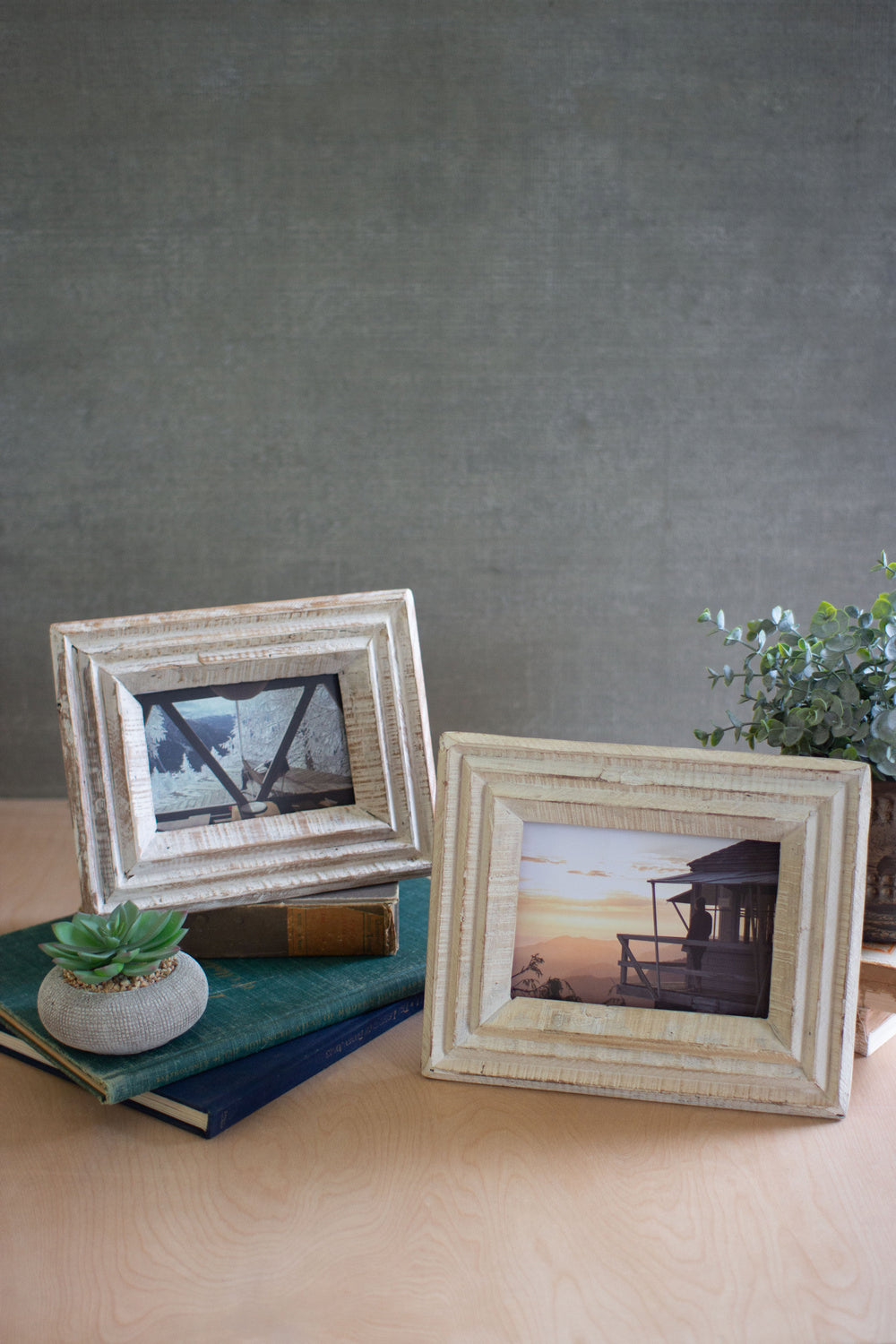 Kalalou Lighting NMCC1151  Set Of 2 Recycled Wood Photo Frames Mirror Light