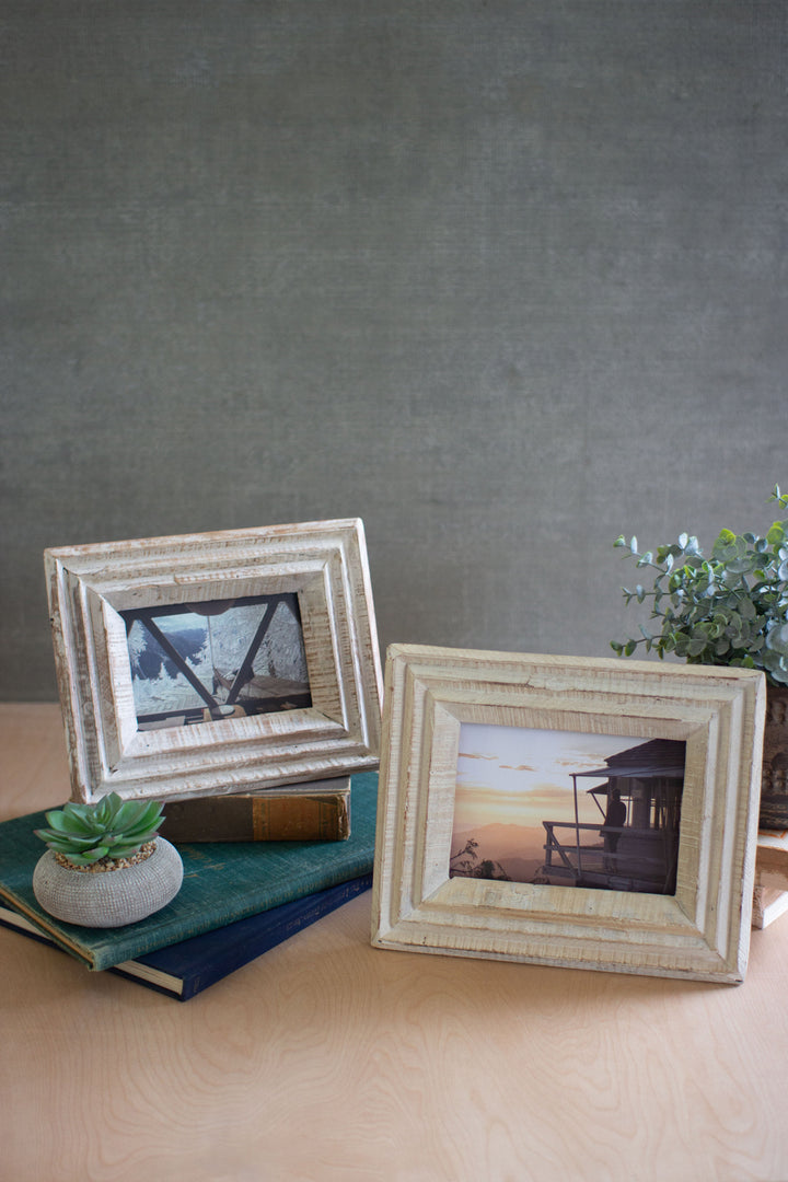 Kalalou Lighting NMCC1151  Set Of 2 Recycled Wood Photo Frames Mirror Light