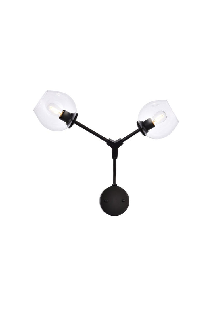 Elegant Cavoli 1712W26BK Wall Sconce Light - Black And Clear