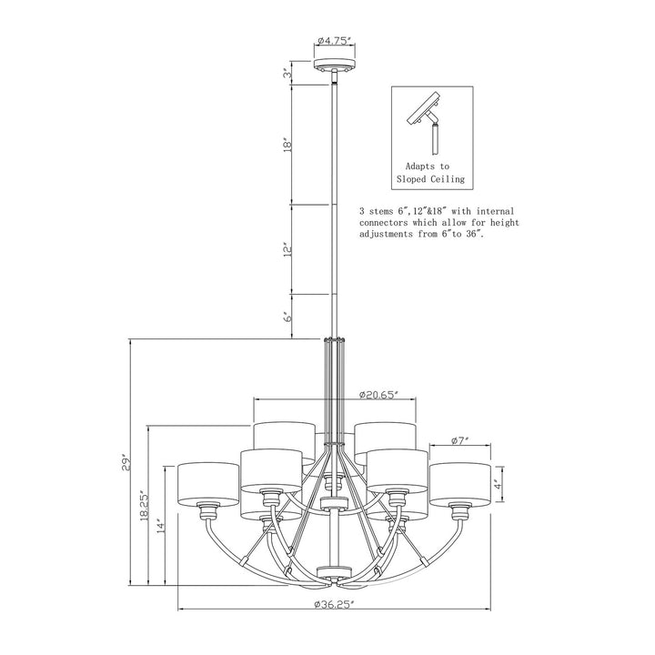 Forte Zane 2748-09-04 Chandelier Light - Black