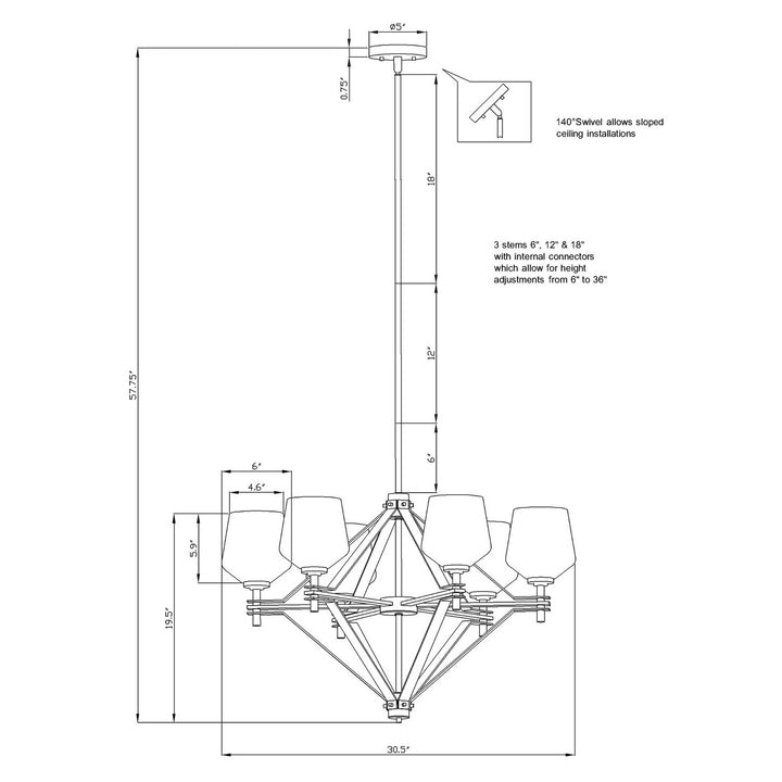 Forte Chalice 2743-06-04 Chandelier Light - Black