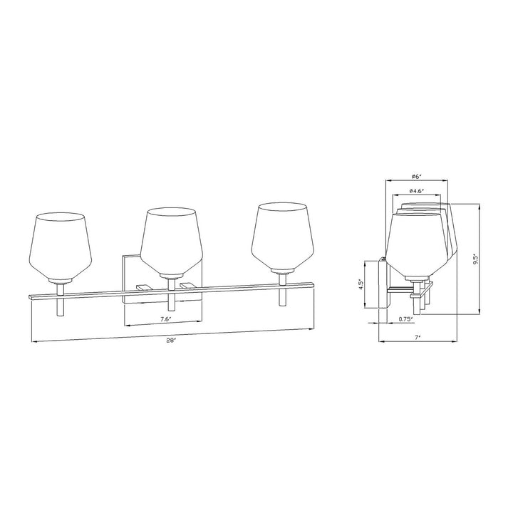 Forte Chalice 5743-03-04 Bath Vanity Light 28 in. wide - Black