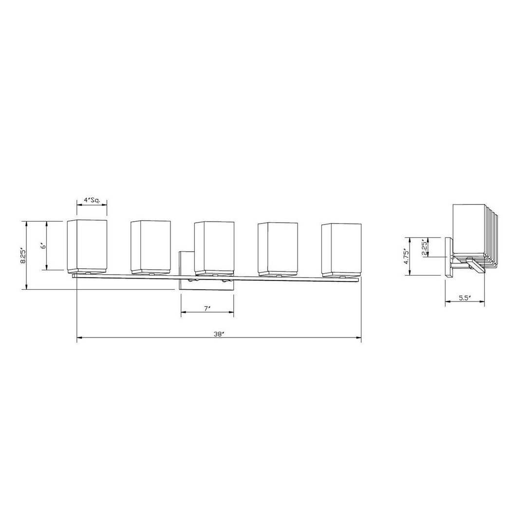 Forte Ella 5145-05-55 Bath Vanity Light 38 in. wide - Brushed Nickel