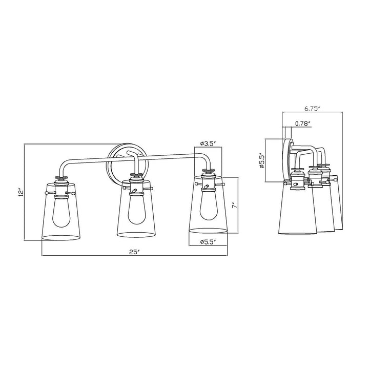 Forte Ronna 5118-03-55 Bath Vanity Light 25 in. wide - Brushed Nickel