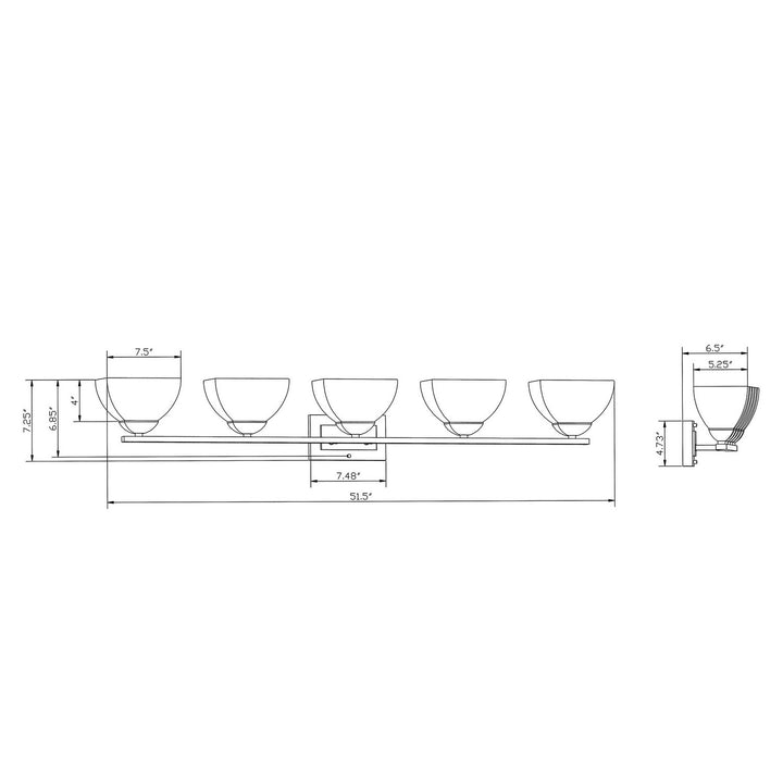 Forte Cora 5744-05-55 Bath Vanity Light 52 in. wide - Brushed Nickel