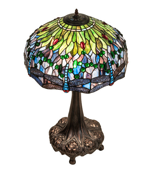 Meyda Tiffany Lighting 47552 Tiffany Hanginghead Dragonfly Three Light Table Lamp Lamp Bronze / Dark