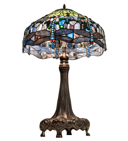 Meyda Tiffany Lighting 47552 Tiffany Hanginghead Dragonfly Three Light Table Lamp Lamp Bronze / Dark