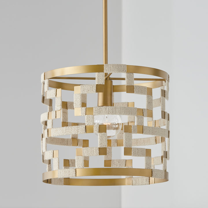 Capital Hala 341011NL Pendant Light - Bleached Natural Jute and Patinaed Brass