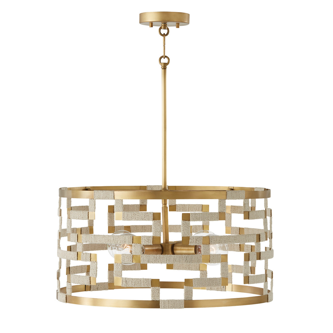 Capital Hala 341041NL Pendant Light - Bleached Natural Jute and Patinaed Brass