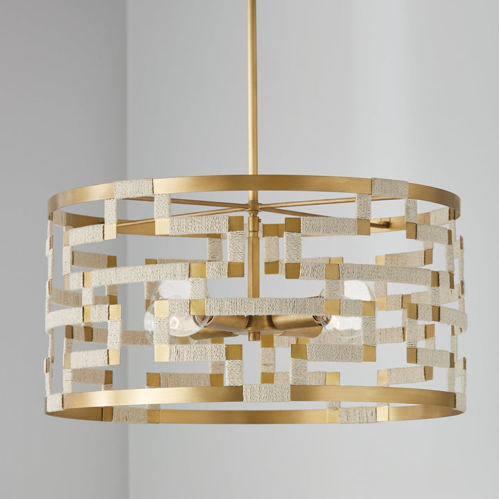 Capital Hala 341041NL Pendant Light - Bleached Natural Jute and Patinaed Brass