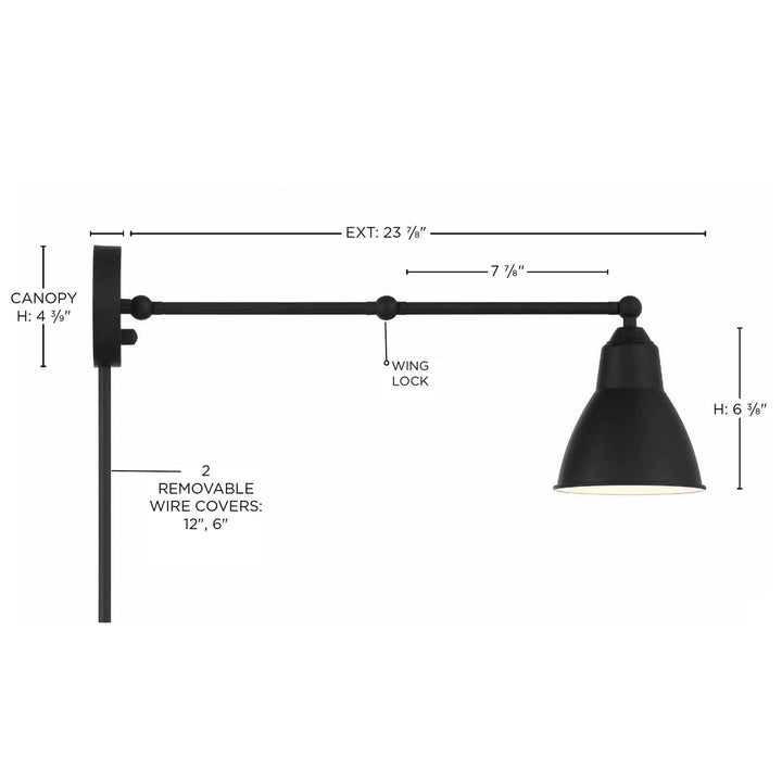 Nuvo Lighting 60-7366 Fulton One Light Swing Arm Wall Lamp Lamp Black