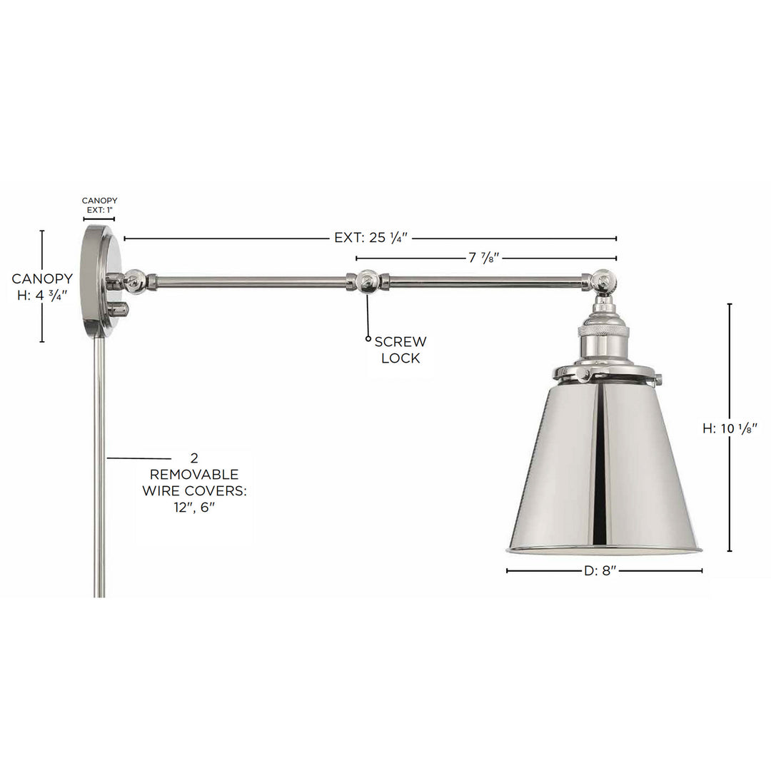 Nuvo Lighting 60-7368 Bayard One Light Swing Arm Wall Lamp Lamp Polished Nickel
