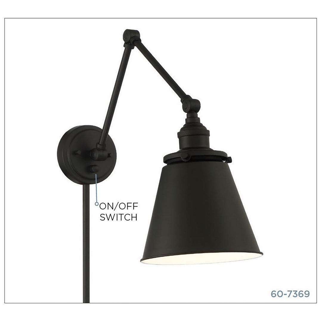 Nuvo Lighting 60-7369 Bayard One Light Swing Arm Wall Lamp Lamp Black
