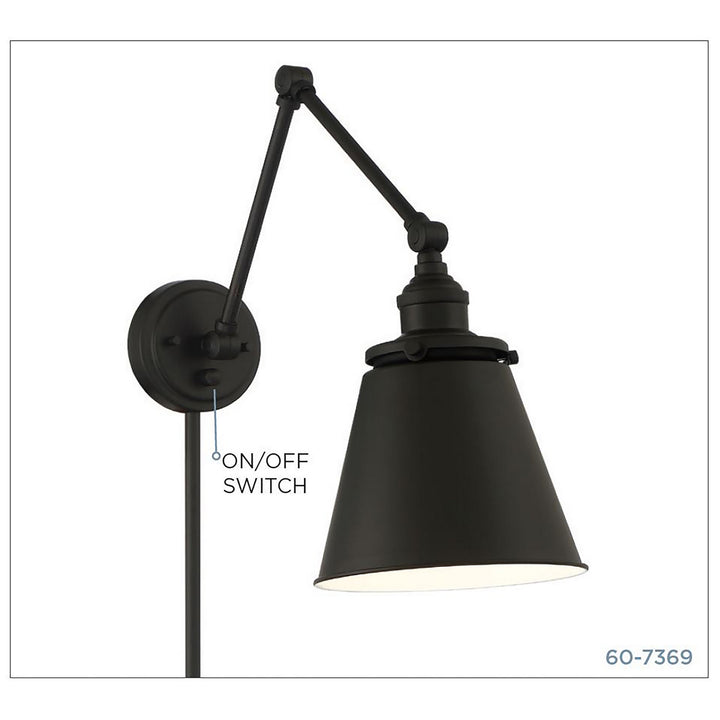 Nuvo Lighting 60-7369 Bayard One Light Swing Arm Wall Lamp Lamp Black