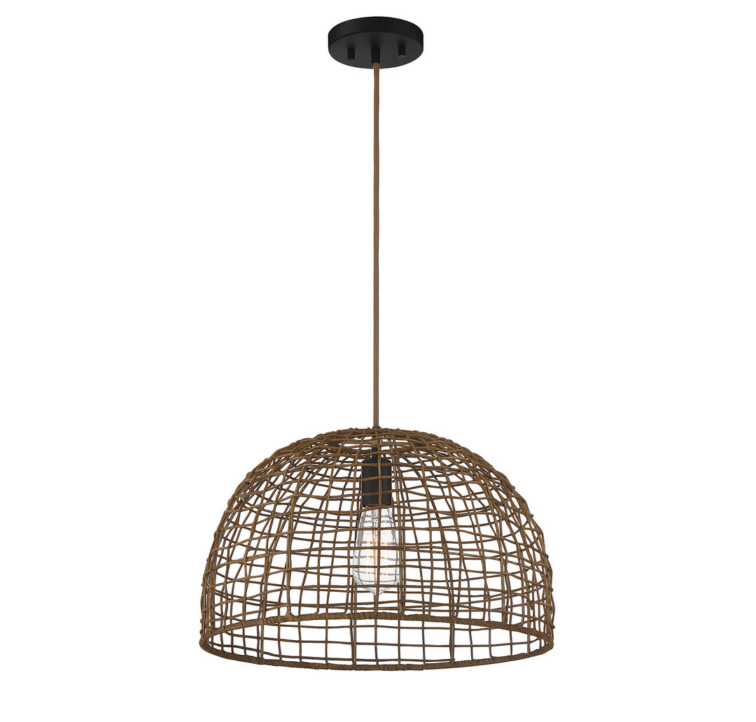 Meridian M70105DR Pendant Light - Dark Rattan with a Dark Brown Socket