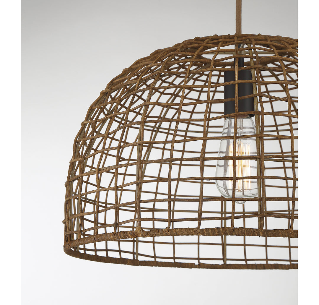 Meridian M70105DR Pendant Light - Dark Rattan with a Dark Brown Socket