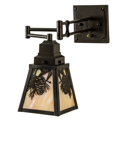 Meyda Tiffany Lighting 235906 Winter Pine One Light Swing Arm Wall Sconce Lamp Bronze / Dark