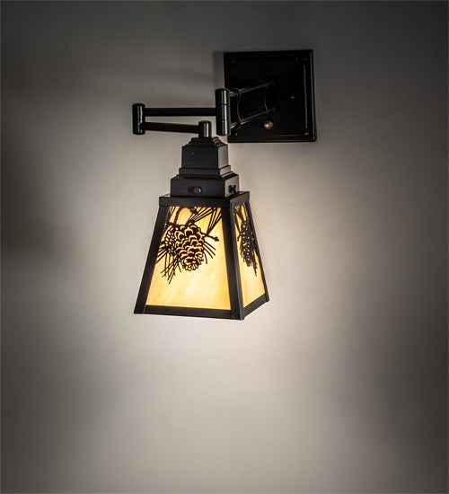 Meyda Tiffany Lighting 235906 Winter Pine One Light Swing Arm Wall Sconce Lamp Bronze / Dark