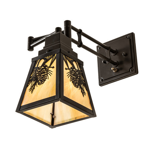 Meyda Tiffany Lighting 235906 Winter Pine One Light Swing Arm Wall Sconce Lamp Bronze / Dark