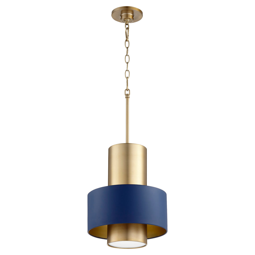 Quorum Drum Pendants 8010-3280 Pendant Light - Aged Brass W/ Blue