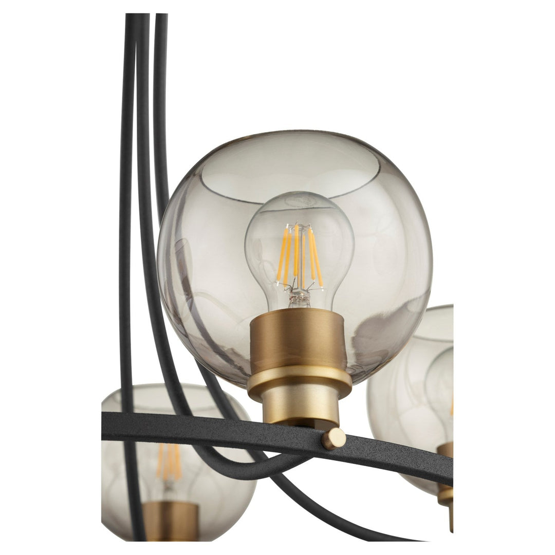 Quorum Clarion 672-5-6980 Chandelier Light - Textured Black W/ Aged Brass