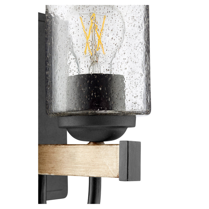 Quorum 5140 Pepper Glass Series 5140-1-69 Wall Sconce Light - Textured Black W/ Driftwood Finish