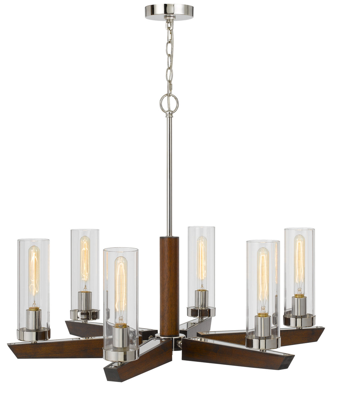 Cal Ercolano FX-3756-6 Chandelier Light - Wood/Brushed Steel