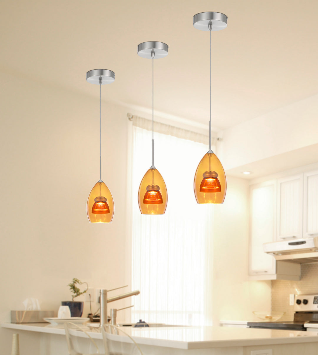 Cal Dimmable With Lutron Brand Dimmers: Dvcl-153P,  Scl UP-128-AM-AMBCL Pendant Light - Amber/Yellow