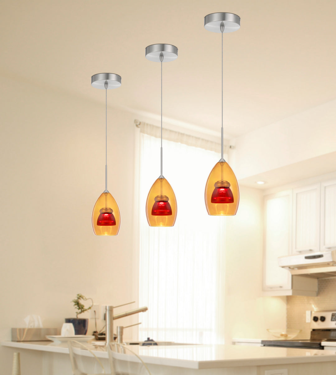 Cal Dimmable With Lutron Brand Dimmers: Dvcl-153P,  Scl UP-128-AM-REDCL Pendant Light - Amber/Red