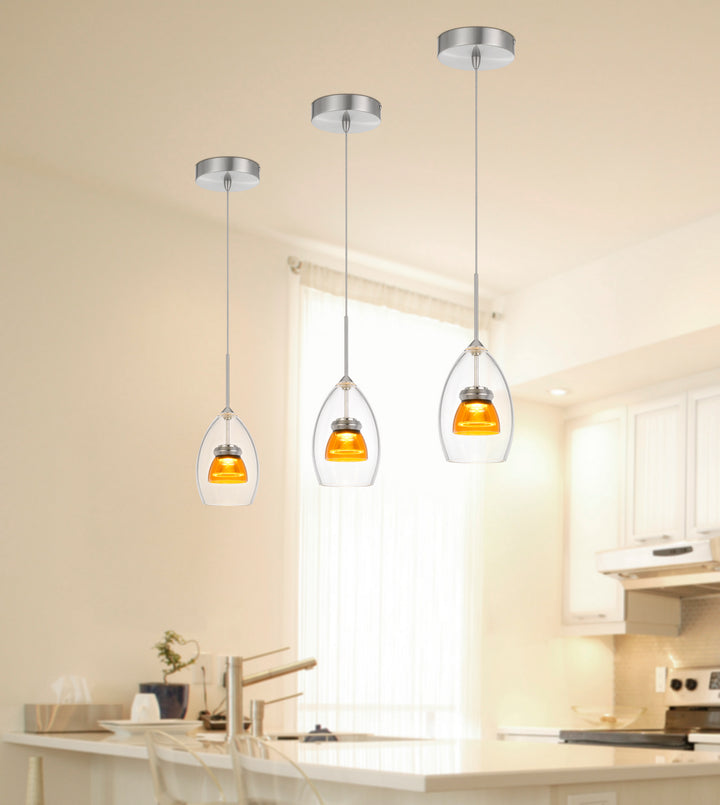 Cal Dimmable With Lutron Brand Dimmers: Dvcl-153P,  Scl UP-128-CL-AMBCL Pendant Light - Clear Yellow